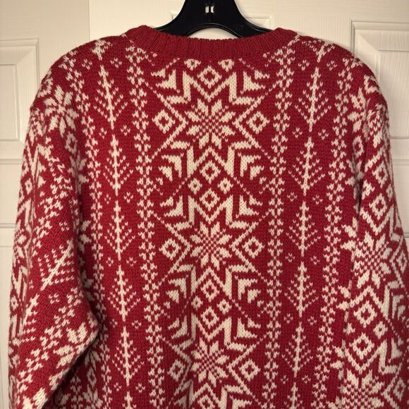 Vintage Scotland Lands' End Large (42-44) Wool Sweater Red White Pullover Mens - Picture 6 of 7